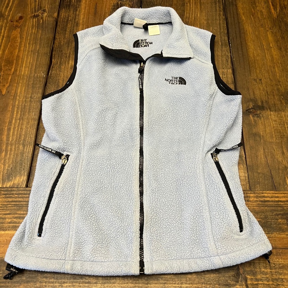 The North Face Fleece Vest Womens M Medium Light Blue Zip Pockets‎ Polartec